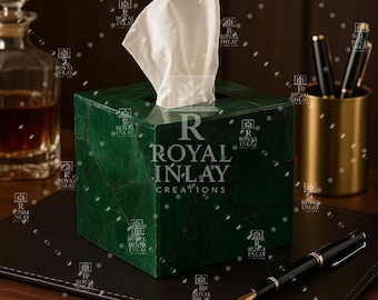 Green Aventurine Tissue Box Cover: Natural Stone Bathroom Decor