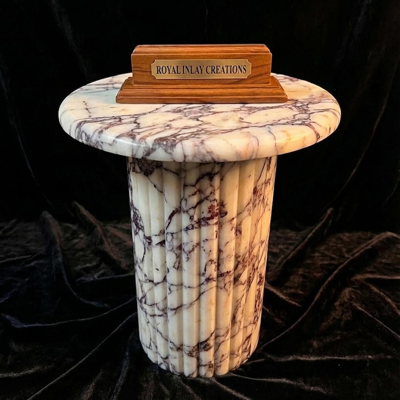 Calacatta Viola Marble Side Table | Round Plinth, Modern Decor image 1
