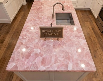 Luxury Rose Quartz Countertop: Polished Pink Gemstone Kitchen Island Top