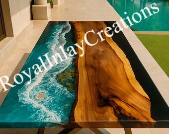 Handmade Epoxy River Table Top: Live Edge Wood, Rustic Decor
