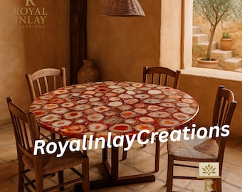 Royal Red Agate Table Top: Geode Resin Accent, Stone Furniture Surface