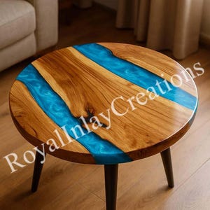 Epoxy Table Top with Blue River Design, Resin Coffee Table, Modern Hardwood Furniture, Durable Glossy Finish, Handmade Living Room Decor