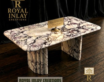 Calacatta Viola Marble Coffee Table, Fluted Purple Stone Center Table, Rectangular Plinth Base, Luxury Living Room Furniture, Natural Stone