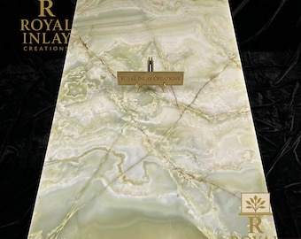 Tablero de mesa de centro de ónix verde / Mesa de cóctel rectangular de piedra natural