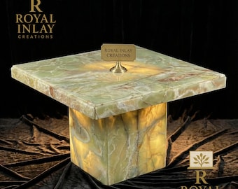 Square Green Onyx Coffee Table | Modern Stone Plinth