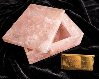 Hand-Carved Rose Quartz Jewelry Box: Crystal Ring & Bead Storage