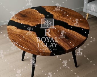 Handmade Epoxy Resin River Table Top: Natural Wood Edge, Modern Rustic Decor