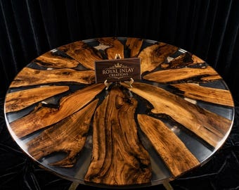 exquisite Round Live Edge River Wood Epoxy Resin Table Top: Handmade Modern Decor