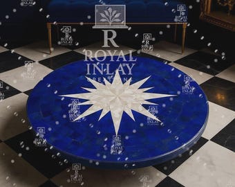Lapis Lazuli Marble Inlay Table Top: Handcrafted Indian Decor