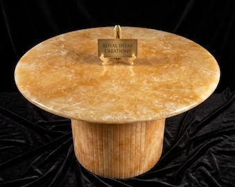 Honey Onyx Coffee Table | Round Fluted Pedestal Base