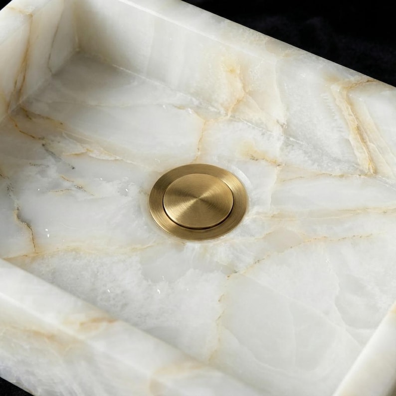 White Onyx Vessel Sink | Translucent Rectangular Stone Basin | Modern ...