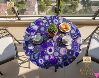 Tablero de mesa de ágata púrpura real: un moderno detalle decorativo con piedras preciosas
