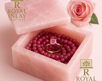 Hand-carved Rose Quartz Jewelry Box: Crystal Ring & Bead Storage