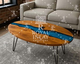 Handmade Epoxy Resin River Coffee Tabletop: Live Edge Wood Art