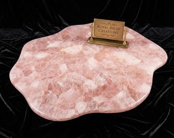 Rose Quartz freeform Coffee Table Top: Natural Crystal Slab, Luxury Decor