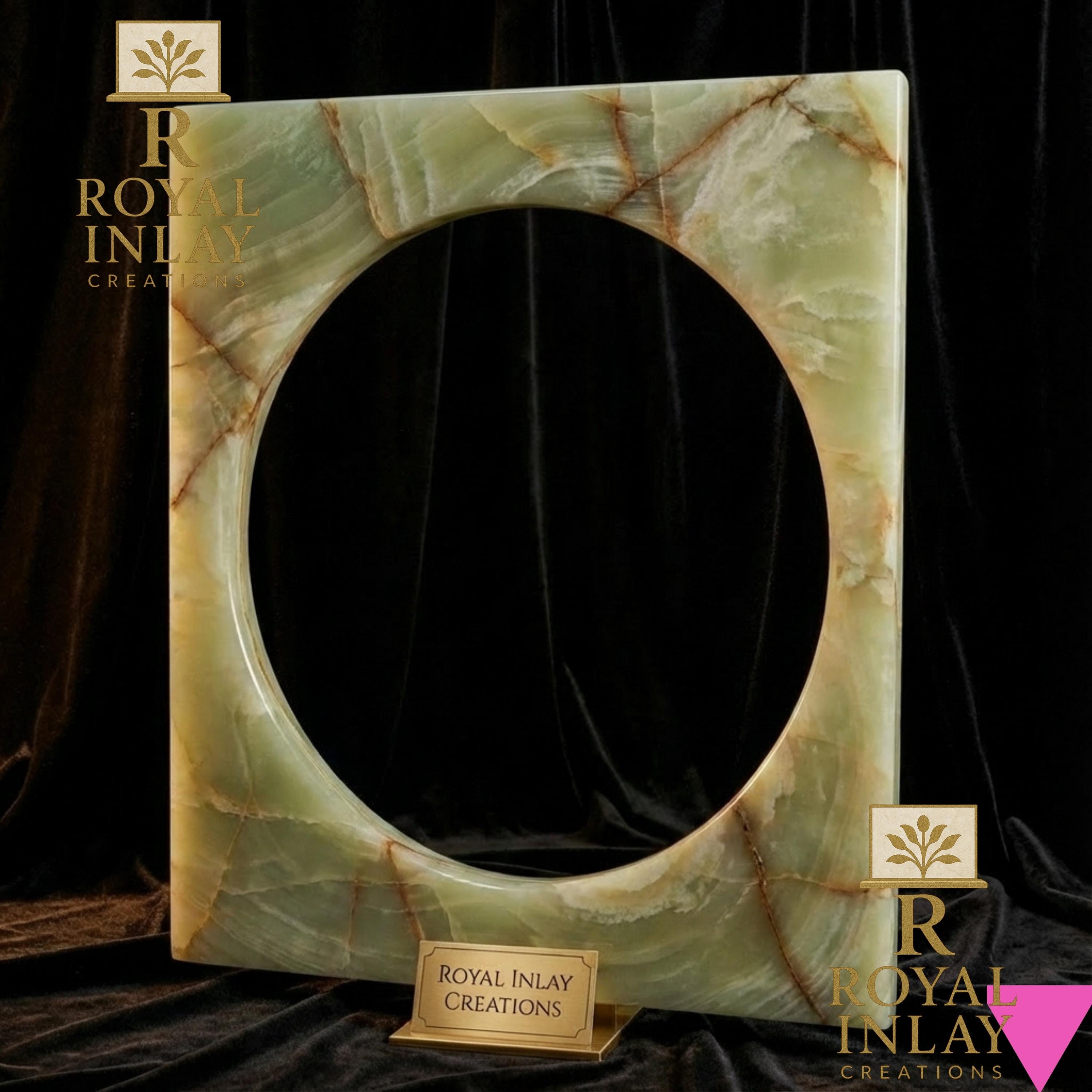 Green Onyx Mirror Frame | Square Natural Stone, Brass Ring - Etsy