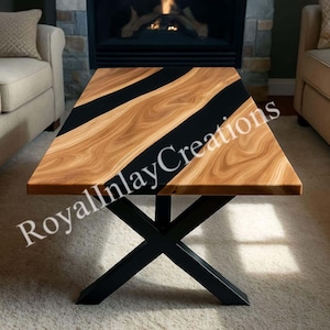 Epoxy Table Top Resin Coated Wood Furniture, Glossy Durable Finish, Modern Rustic Home Decor, Custom Size & Color Options