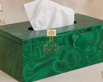 Handcrafted Malachite Tissue Box Holder: Luxury Green Gemstone Decor