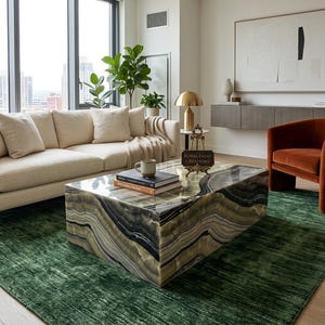 Black Rainbow Onyx Coffee Table | Large Rectangular Stone Plinth | Luxury Natural Stone Centerpiece | Modern Minimalist  Onyx Furniture