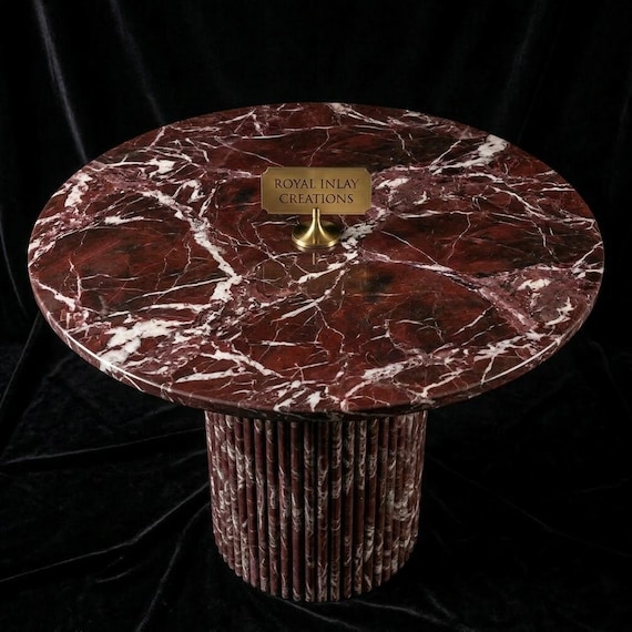 Rosso Levanto Marble Side Table | Fluted Pedestal Italian Red Statement Piece