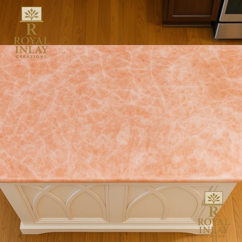 Encimera de cuarzo rosa de lujo: encimera pulida de piedra preciosa rosa para isla de cocina imagen 8