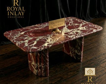 Rosso Levanto Marble Coffee Table, Fluted Plinth Base, Luxury Center Table