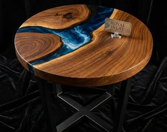 Handmade Epoxy Resin River Coffee Table: Live Edge Wood