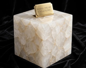 White Quartz Cube Side Table - Natural Crystal Accent End Table