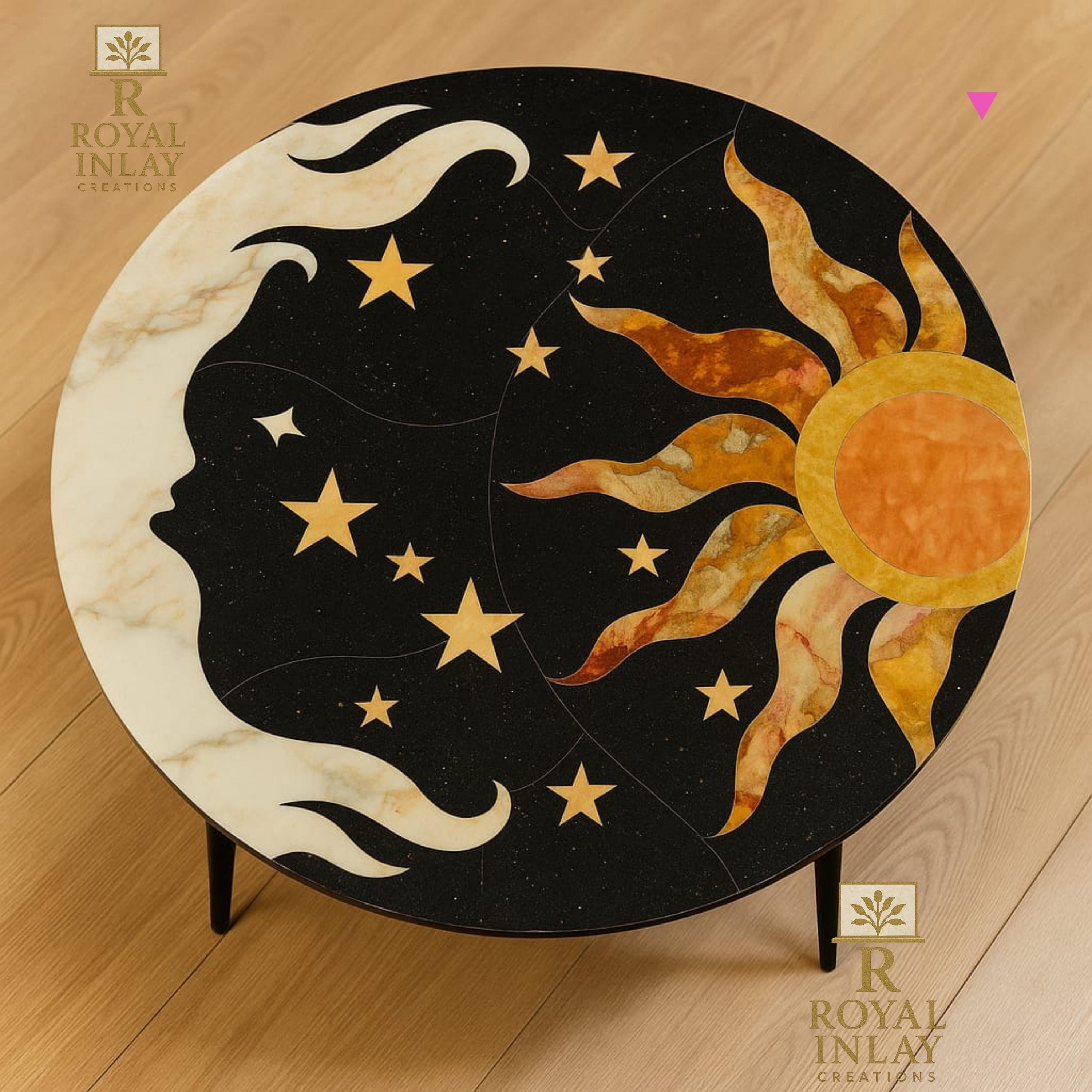 天体大理石象嵌テーブルトップ：太陽、月、星の宇宙デザイン - Etsy 日本