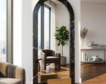 Nero Marquina boogspiegel | Vloerspiegel over de volledige lengte van zwart marmer
