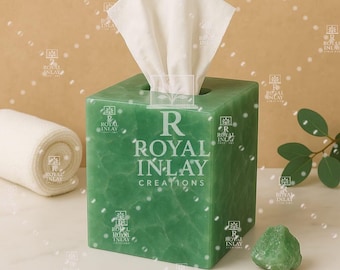Green Aventurine Tissue Box Cover - Handmade Natural Stone Bathroom Decor | Eco-Friendly Spa Accent Gift