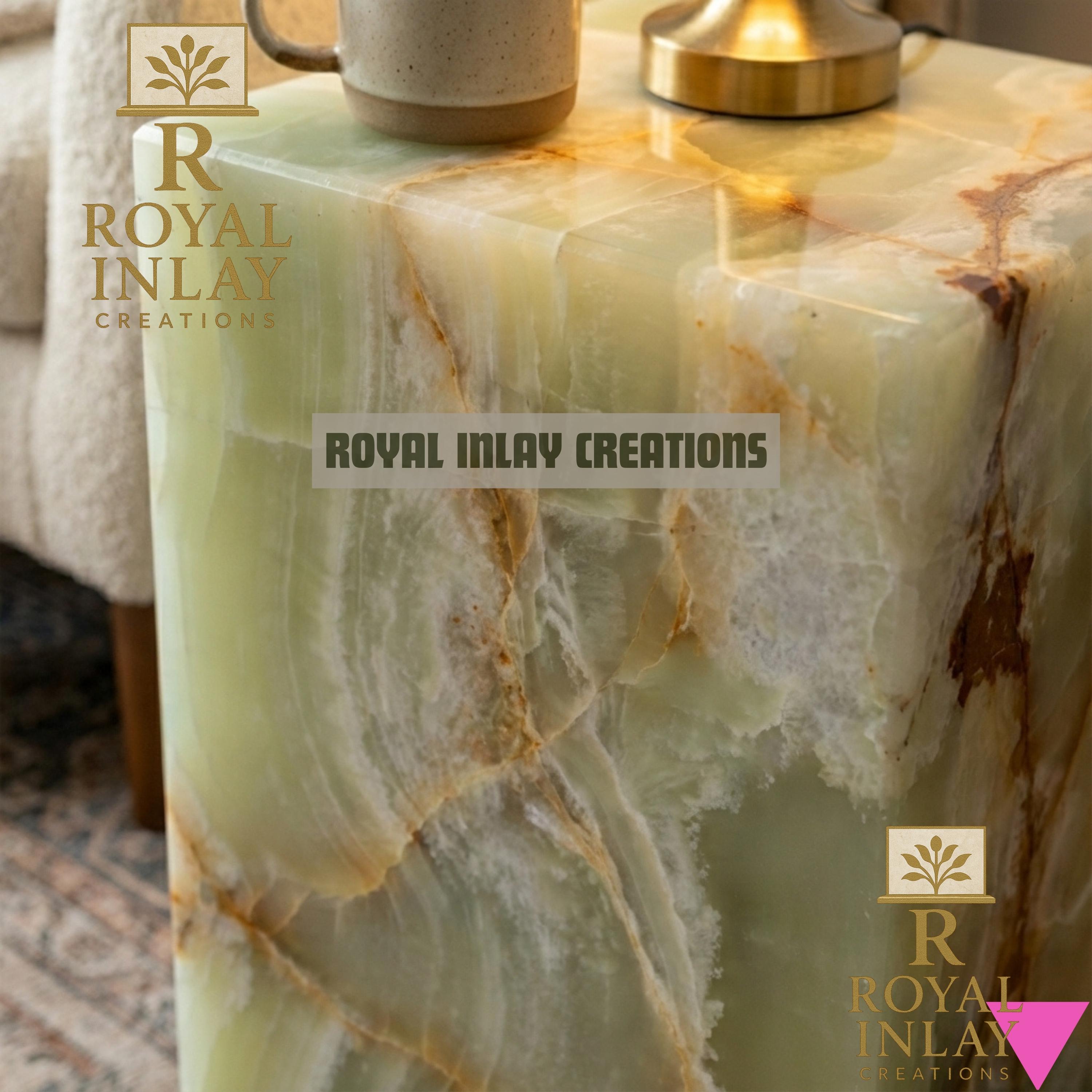 Green Onyx Pedestal Side Table - Green Marble Accent Table - Modern ...