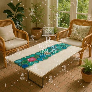 White Quartz & Agate Tabletop - Luxury Natural Stone Centerpiece, Contemporary Gemstone Home Decor, Elegant Accent Furniture