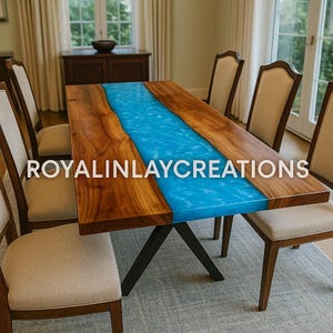 Handmade Epoxy Resin River Table Top: Modern Wood Dining Table
