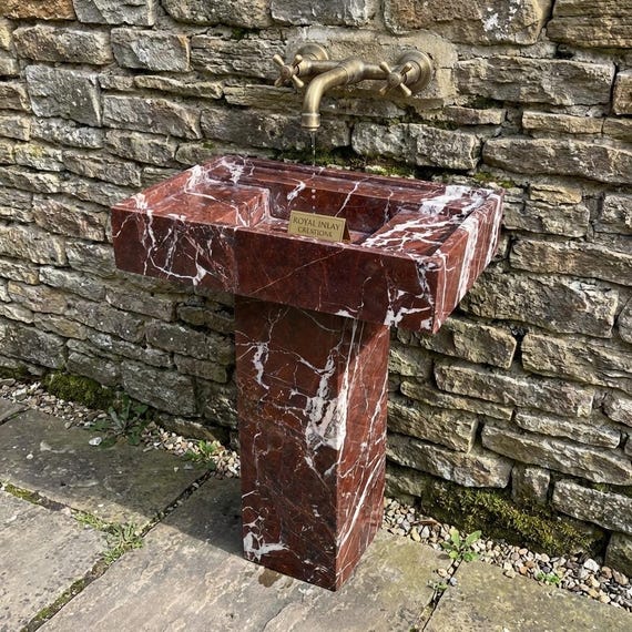 Rosso Levanto Marble Sink | Red Stone Pedestal Basin | Modern Freestanding Vanity