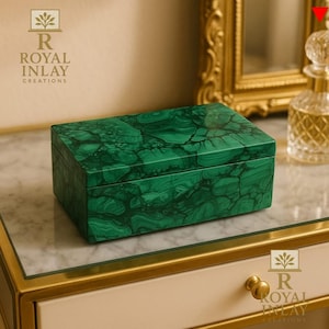 Handgefertigte rechteckige Malachit-Box - Edelstein-Schmuck-Organizer für Kommode oder Waschtisch, grünes Steindekor, Luxus-Geschenkbox
