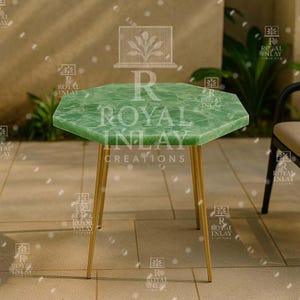 Green Aventurine Octagon Gemstone Tabletop – Crystal Decor Slab for Custom Stone Table & Green Home Accent