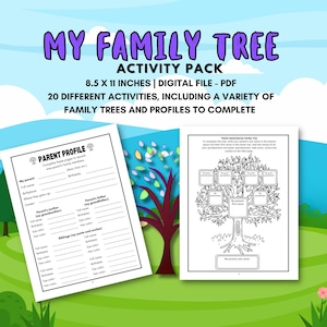 Family Tree Activity Pack voor kinderen / Digitale download / Voorouders voor kinderen / Genealogie voor kinderen / Afdrukbare pdf
