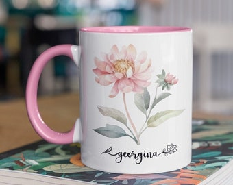 Taza para personalizar tu nombre en forma de flor, taza floral para amigas, regalo para mamá, regalo para la abuela, regalo para hermana