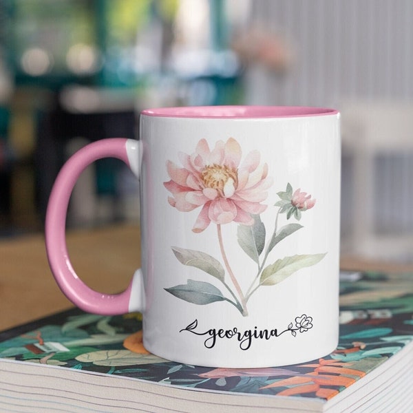 Taza para personalizar tu nombre en forma de flor, hermosa taza floral, regalo para mamá, regalo para abuela, regalo para mejor amiga