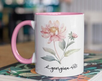 Taza para personalizar tu nombre en forma de flor, hermosa taza floral, regalo para mamá, regalo para abuela, regalo para mejor amiga