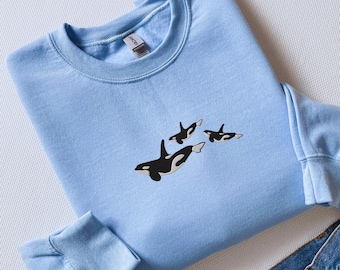 Sweatshirts With Embroidered Orcas, Gifts For Friends, Marine Biology Gifts, Funny Gifts