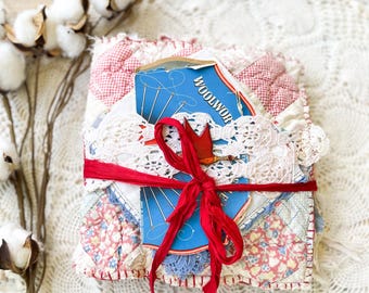 Vintage Quilted Needle Book, Feed Sack Fabric Sewing Journal, Artist Supply Case