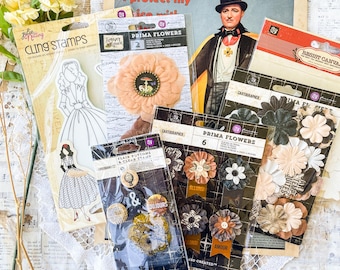 Prima Marketing scrapbook supplies, stamps, flowers, canvas