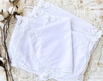 Set of 6 White Cotton Lace Embroidered Place Mats, Romantic Shabby Chic Table Linens