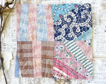 Vintage quiltstuk voor voerzak voor naaien, quilten, junkjournals, textielkunst