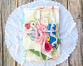 Vintage Easter quilt fabric bundle, sewing, slow stitch, textile arts