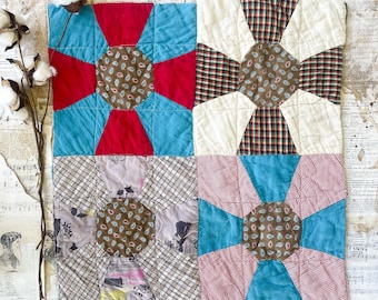 Groot vintage quiltstuk voor een voerzak voor naaien, quilten, junkdagboeken, textielkunst