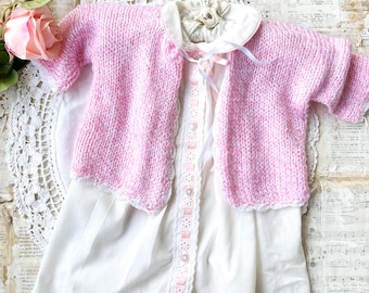 Vintage Cotton Baby Dress with Dainty Embroidery and Pink Knit Sweater Handmade