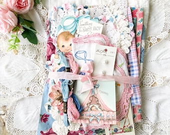 Vintage quilt fabric bundle, quilt blocks, junk journals, sewing, slow stitch, textile arts